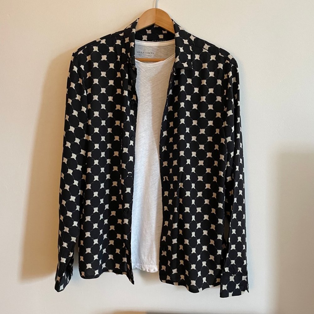 AllSaints Inkblot long sleeve shirt, 100% viscose, medium, slim fit